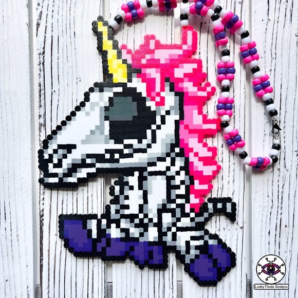 Unicorn Skeleton Perler Necklace - Picture 1 of 5
